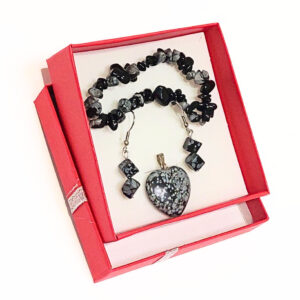 Hópehely obszidián szett (karkötő, fülbevaló, medál)