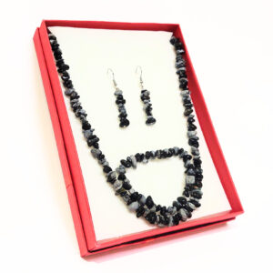 Hópehely obszidián szett ( nyaklánc, karkötő, fülbevaló)